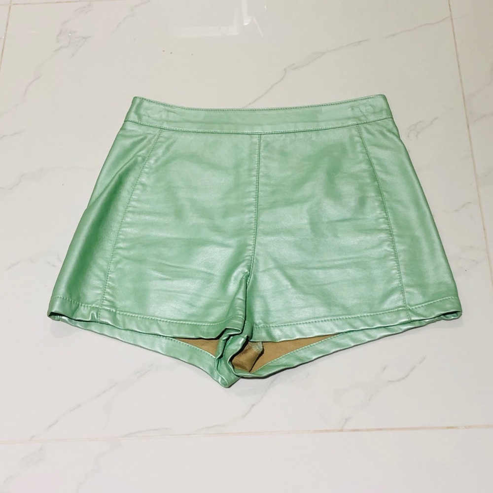 Shiny Mint Green High Waisted Shorts
